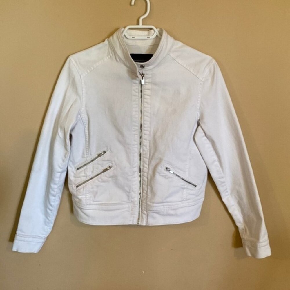 White denim Banana Republic moto jean jacket coat Women’s Size Medium Fall